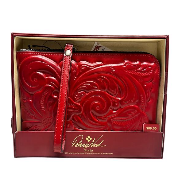 NWT PATRICIA NASH CASSINI WRISTLET FULL GRAIN LEATHER LAVA RED IN BOX - Picture 3 of 4